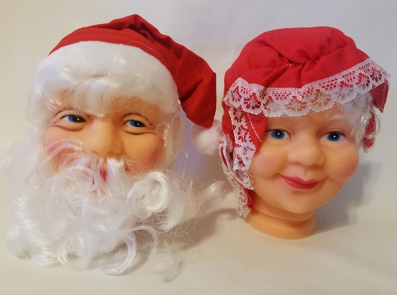 /& Mrs Vintage Darice Mr Santa Claus Vinyl Craft Christmas Doll Heads Set 4/"