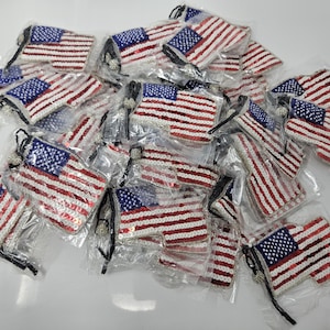 Bulk 50 pcs American USA Flag Beaded Sequined Sew-On Applique Craft Patch Sewing Embellishment Vintage