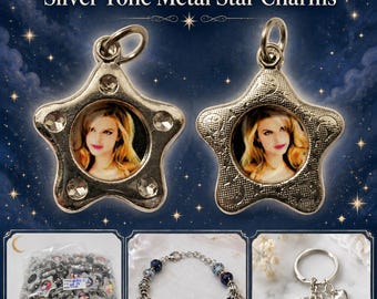 Bulk Pack of 100 pcs Star Shaped Portrait Picture Photo Frame Silver Metal Craft Jewelry Charms