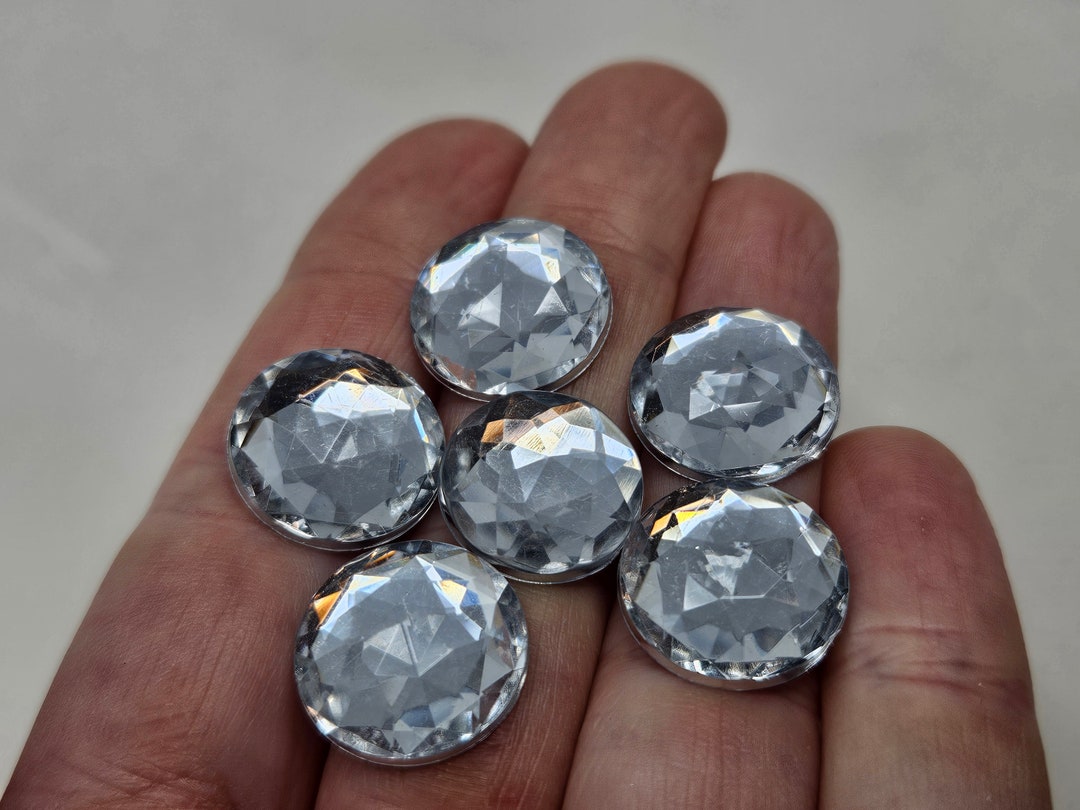 100 Pcs 16mm Round Clear Crystal Faceted Acrylic Rhinestones Glue on ...