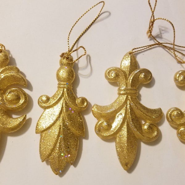 Set of 12 Gold Sparkly Fleur de Lis Mardi Gras Christmas Tree Ornaments