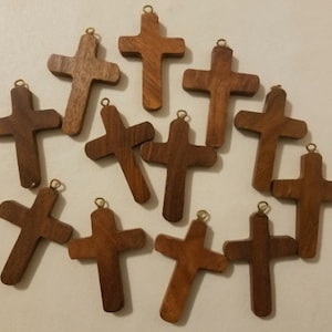 12 pcs 53mm Carved Wood Cross Pendants Religious Wooden Charms for Crafts