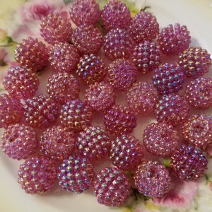 100 Pcs Vintage 15mm Iridescent Berry Raspberry Beads Plastic Acrylic ...