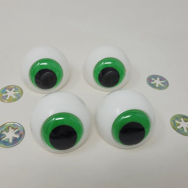 2 Pair of Zim's Vintage Green Plastic Wiggle Googly Frog Safety Eyes for Macrame, Dolls, Crafts Giant 48mm