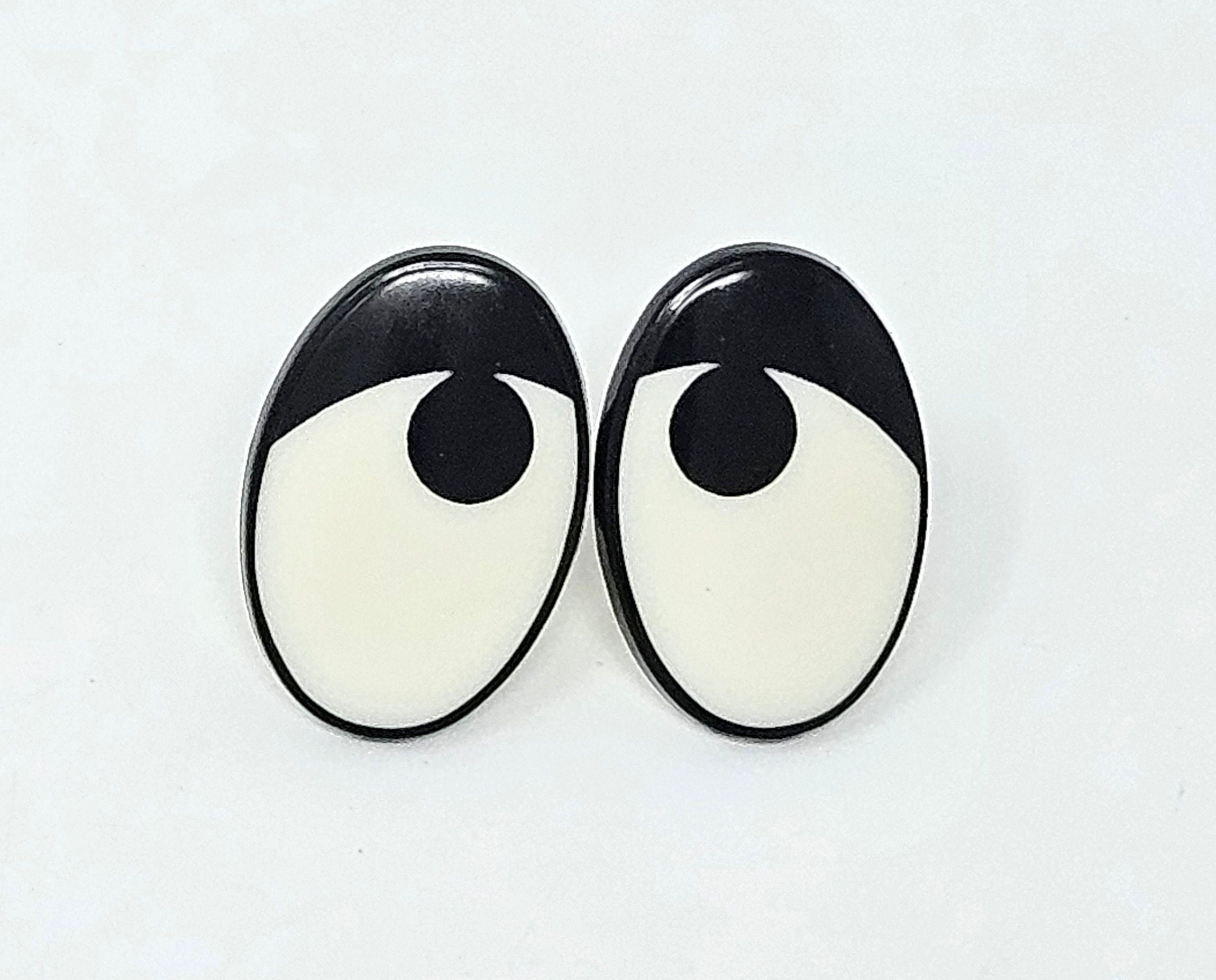 4 Pair Zim's Vintage 30mm Black & White with Lid Oval Comical Cartoon Plastic Safety Eyes for Crochet Craft Doll, Amigurumi Toy, Puppet