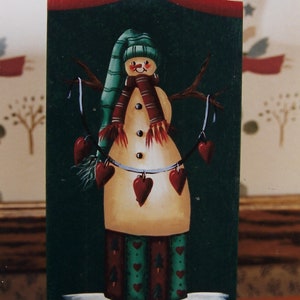 Sneeuwpop Heartstrings op houten slee Chris Barrett Decoratief schilderpatroonpakket