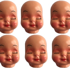 Vintage Pack of 6 Celluloid Plastic 3" Sleeping Girl Craft Doll Making Faces Masks