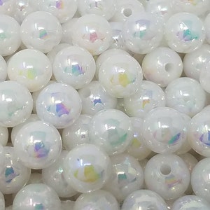 Pack of 200 Iridescent White Bubble Beads Plastic Craft Pearls 10mm Round Smooth