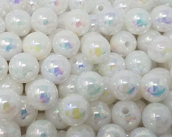 Pack of 200 Iridescent White Bubble Beads Plastic Craft Pearls 10mm Round Smooth