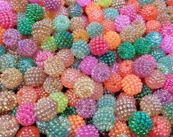 100 Pcs Vintage 15mm Iridescent Berry Raspberry Beads Plastic Acrylic Craft Beading
