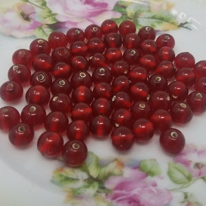 Pack of 50 Vintage Transparent Red or Blue Glass Beads 9mm Round for Jewelry Crafts