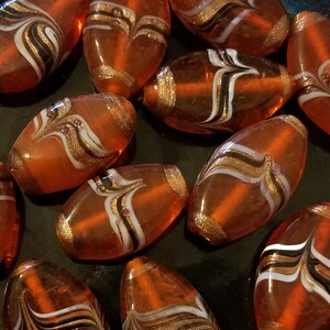 Pack of 20 Orange, Black, White & Gold Gilded Glass Oval Almond Marquise Large Beads for Jewelry Crafts