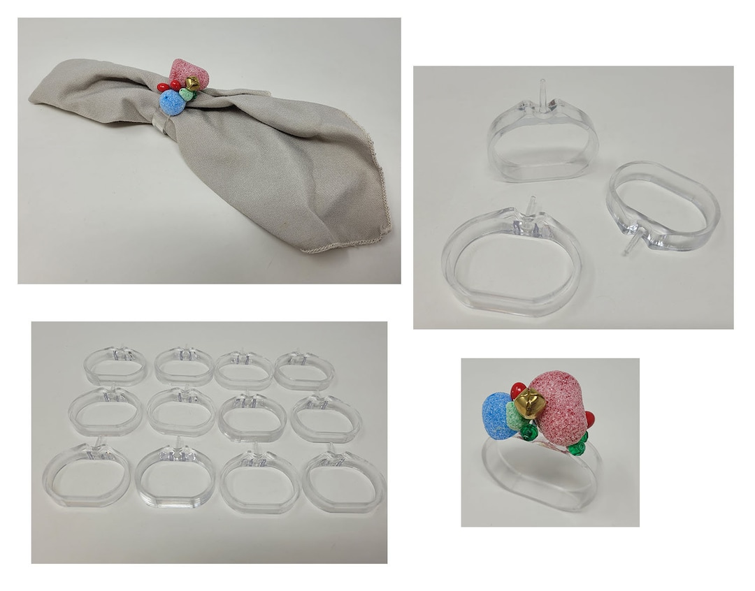 Pack of 12 Clear Plastic Napkin Rings Frames Forms for Beading Crafting
