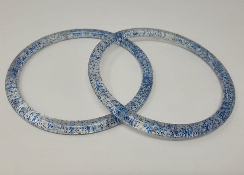 Asas redondas de plástico vintage de 5" para bolsos Blue Glitter