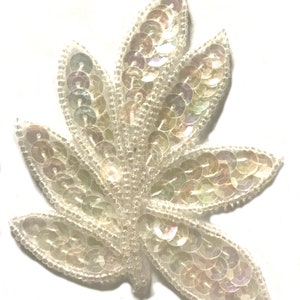 Pack of 2 Leaf Leaves Beaded Sequined Sew-On Applique Craft Sewing Embellishment Vintage