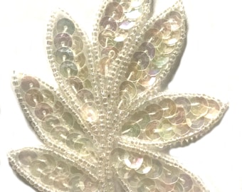 Pack of 2 Leaf Leaves Beaded Sequined Sew-On Applique Craft Sewing Embellishment Vintage