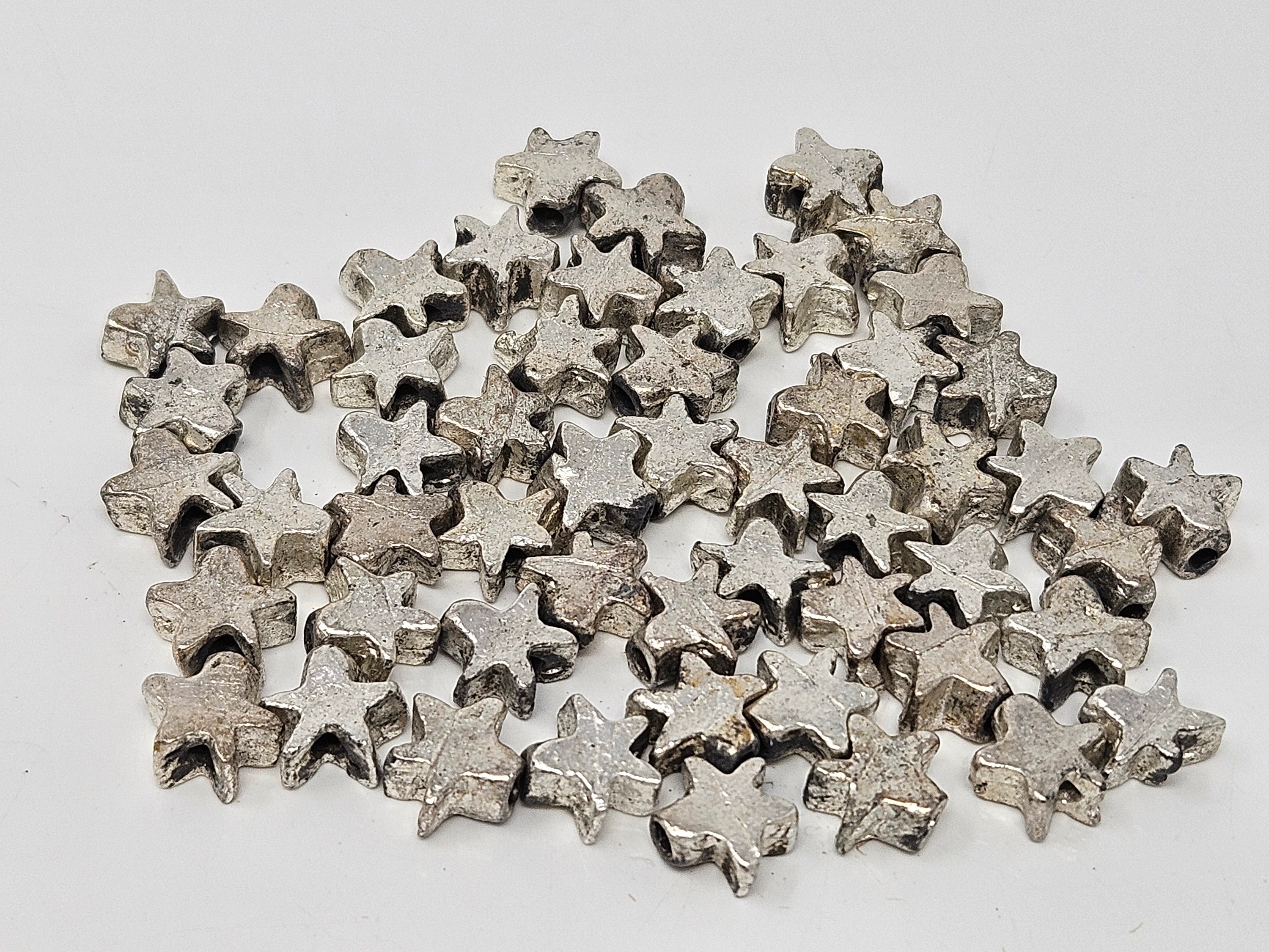 ♥メッキ　シルバー　アクセサリー　大量　まとめ売り ヴィンテージ シルバーメッキ 星型ビーズ 8 mm 50 個パック 工芸品