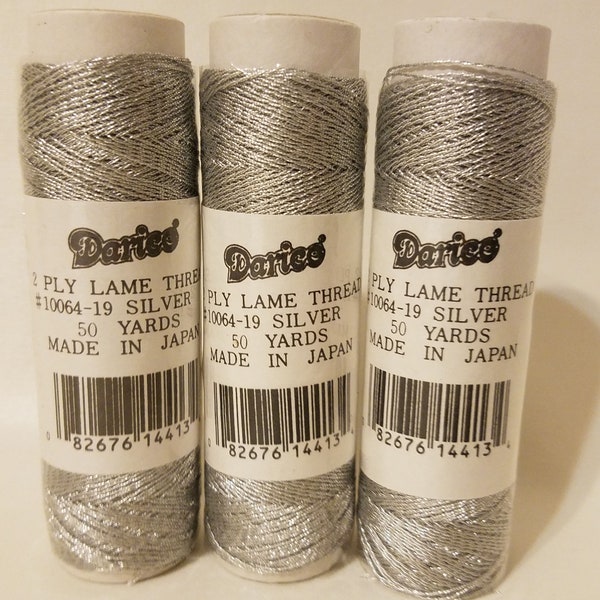 Lot of 3 Darice Silver Metallic 2 Ply 0.5 mm Non-Elastic Lame Thread Cord Jewelry Crafts