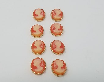 4 pair 8mm x 10mm Vintage Victorian Lady Resin Cameo Cabochon w/ Hamilton Gold Lace Filigree Setting Option Craft Jewelry Earrings Rings
