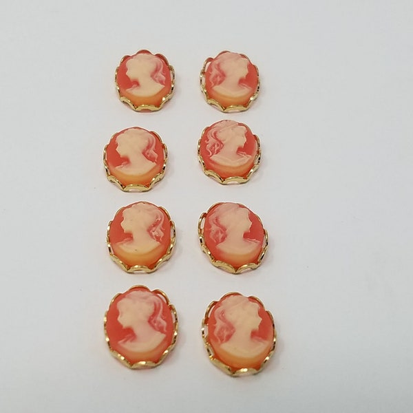 4 pair 8mm x 10mm Vintage Victorian Lady Resin Cameo Cabochon w/ Hamilton Gold Lace Filigree Setting Option Craft Jewelry Earrings Rings