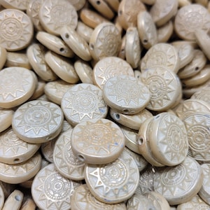 Pack of 100 Gold Aztec Sun Faux Coins Flat Round 18mm Resin Beads for Jewelry, Beading, Crafts