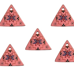 5 Pcs Pink Southwestern Tribal Painted Clay Triangle Pendant Craft Accent Embellishment