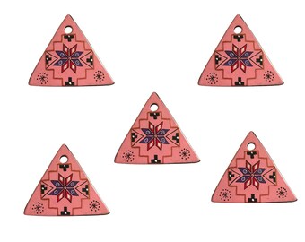 5 Pcs Pink Southwestern Painted Resin Triangle Pendant Craft Accent Embellishment