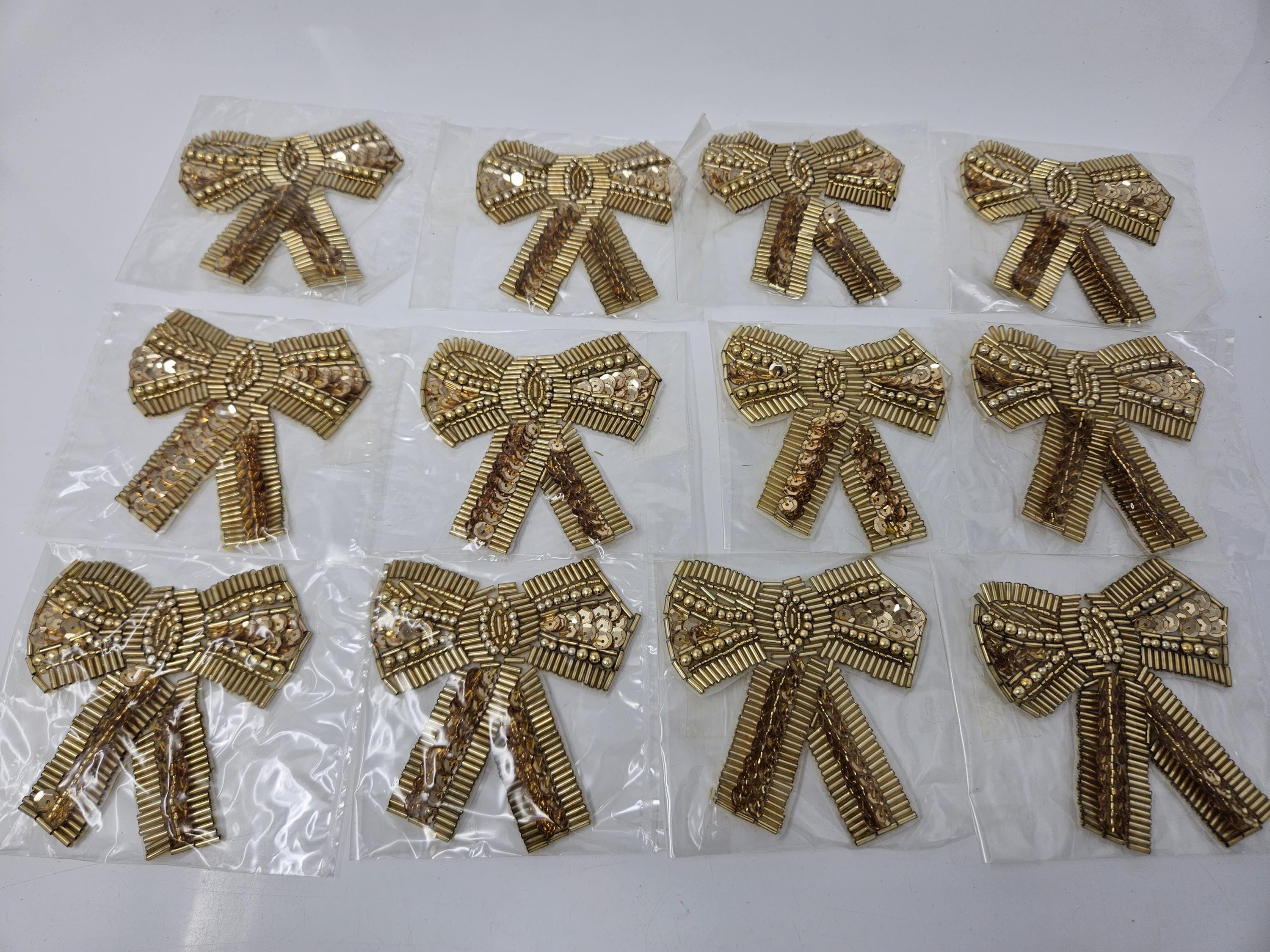 Bulk Lot of 12 Large Bow Beaded Sequined Sew-on Applique  display picture 1