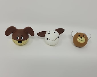 12 pcs Vintage Painted Wood Doll Animal Head Beads, Teddy Bear, Cow or Dog 25mm Medium