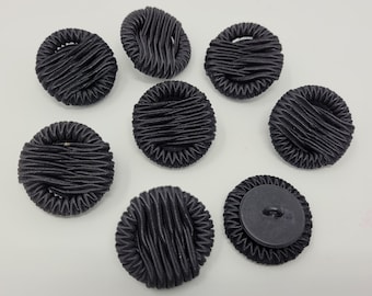 8 boutons de couture pour bordure en satin noir, grands 1-1/4 po. recouverts de tissu vintage