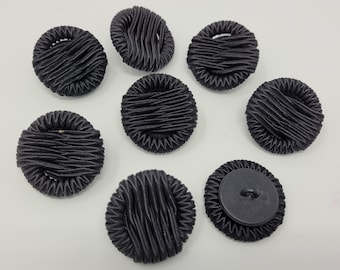 8 Stück reich verzierte schwarze Satinzierknöpfe Große 3,5 cm (1,5 cm) grobstrick Stoffüberzogener Stoffüberzogener Vintage