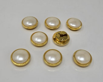 8 pcs White Pearl Sewing Button Covers Buttons with Gold Trim Large 25mm 1" Vintage
