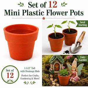 Set of 12 Mini Plastic Flower Pots, 1.5 Inch Seed Starter Pots, Fairy Garden Planters, Mini Succulent Pots, Dollhouse Garden Supplies