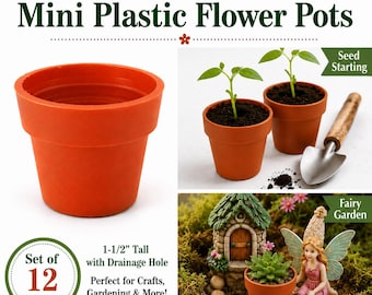 Set of 12 Mini Plastic Flower Pots, 1.5 Inch Seed Starter Pots, Fairy Garden Planters, Mini Succulent Pots, Dollhouse Garden Supplies