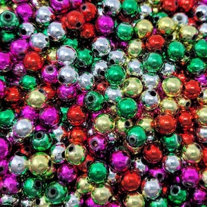 Lot of 350 Metallic Loose Artificial Plastic Pearls 8mm Round Christmas Craft Beads