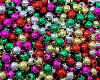 Lot of 350 Metallic Loose Artificial Plastic Pearls 8mm Round Christmas Craft Beads