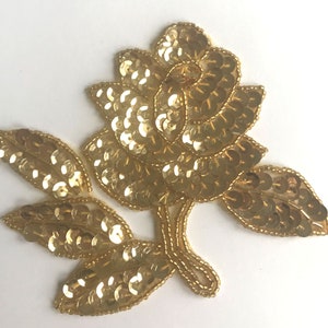 Large Flower Floral Beaded Sequined Sew-On Applique Craft Sewing Embellishment Vintage