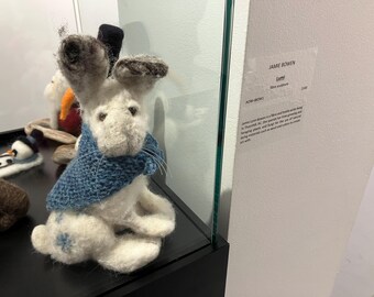 Lumi, Needle Felted Snow Hare, Natural Dyed Shawl and Snowflakes Adorning Rabbit