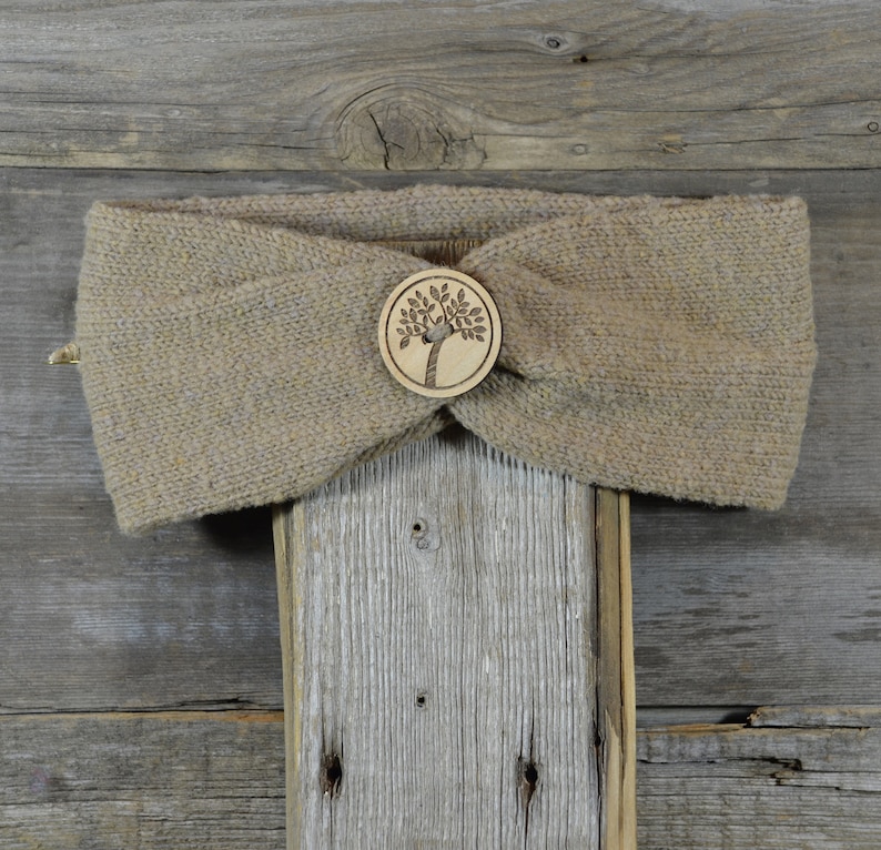 Knit Wool Ear Warmer Rambouillet Merino Naturally Dyed Headband GreeN Wool Ear warmer