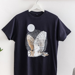 Silver Owl T-Shirt Full Moon Barn Owl Illustration