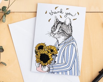 Cat with Flowers Thank You Card