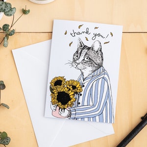 Cat with Flowers Thank You Card