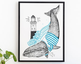 Whale Screen Print Wall Art A3