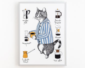 Cat with a Coffee Print A3