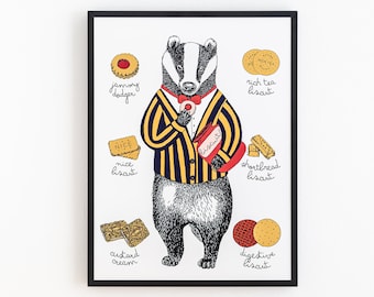 Mr Badger Loves Biscuits Art Print A3