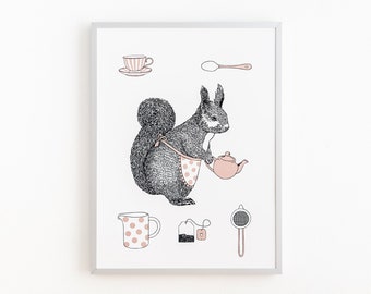 Squirrel Tea Time Print