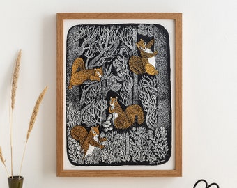 Woodland Squirrels Screen Print