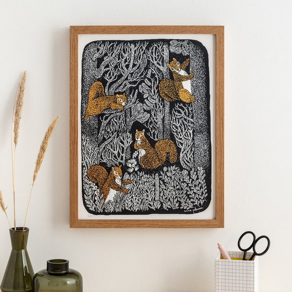 Woodland Squirrels Screen Print