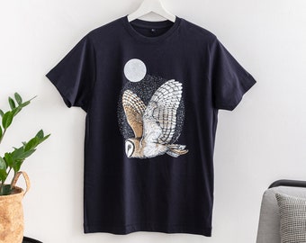 Silver Owl T-Shirt Full Moon Barn Owl Illustration
