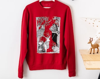 Christmas Jumper Silk Screen Printed Woodland Animals Unisex Sweatshirt